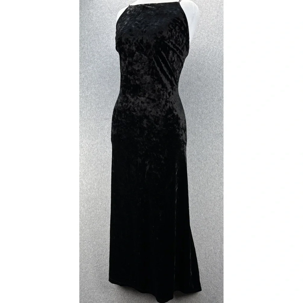 H&M Black Velour Rhinestone Strap Midi Dress Open Back Formal Cocktail M - Picture 7 of 14